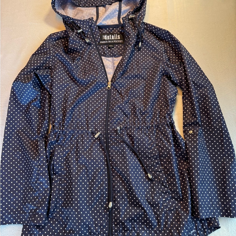 Intl Details‎ Parka in a Pocket blue/wWhite Polka Dot Parka